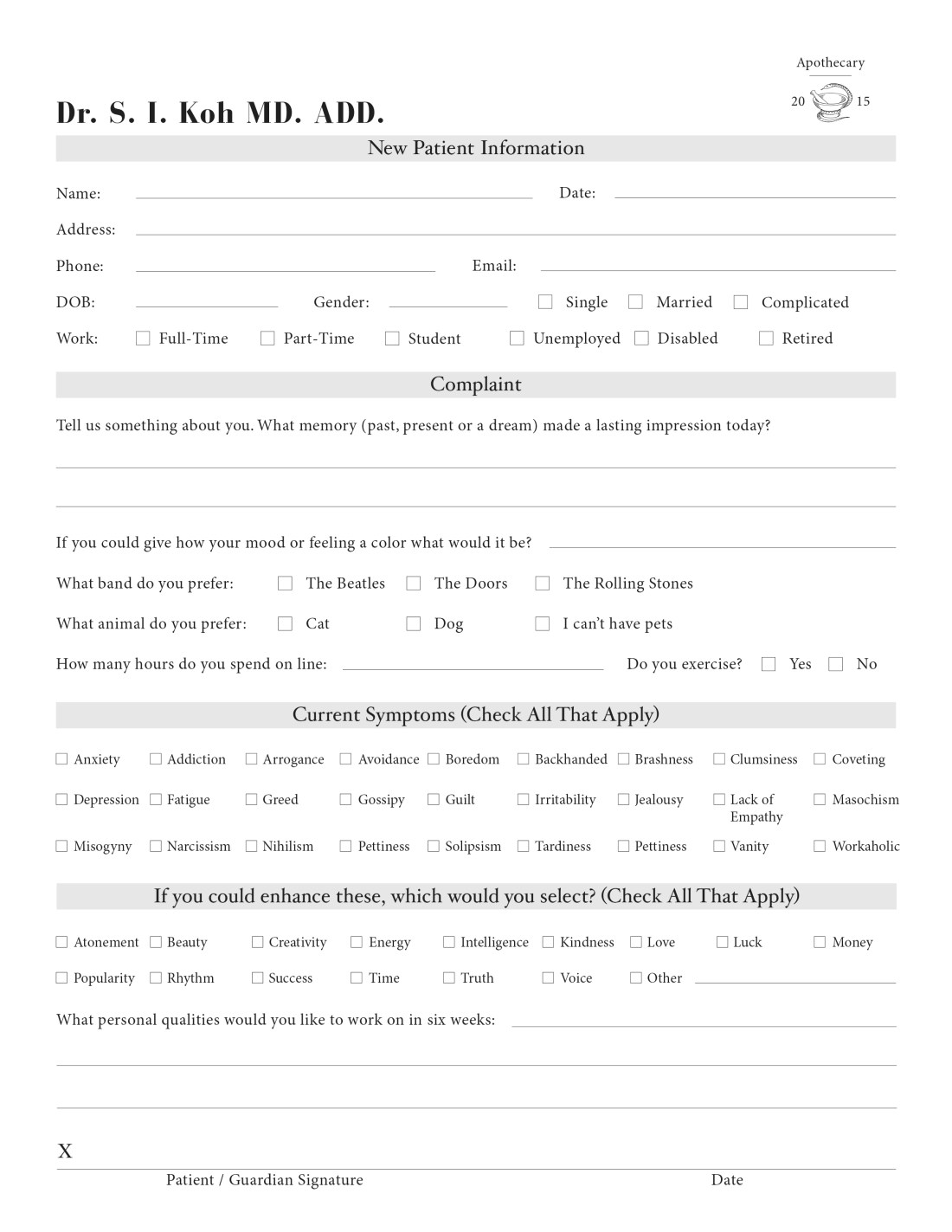 Doctor Is In - Patient Form 2015